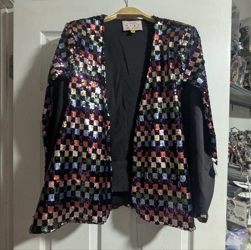 Buru Chic Multicolor Sequin Cape Jacket - image 3